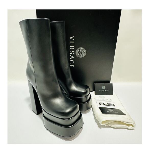 Versace Runway Aevitas Platform Black Leather Ankle Bootie 39/ 9 NIB $1,725 - Picture 5 of 14